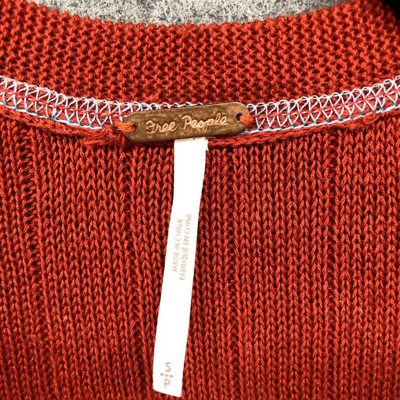 Free People Linen Blend Top S Tie Front Rust Cardigan Knit Sweater Lightweight - Picture 6 of 9